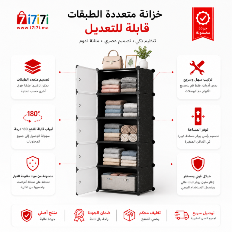 مميزات خزانة التخزين متعددة الطبقات مع نظام مقاوم للغبار وأبواب تفتح بزاوية 180 درجة.